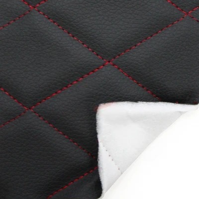 Экокожа стеганая Ромб Черная с Красной строчкой