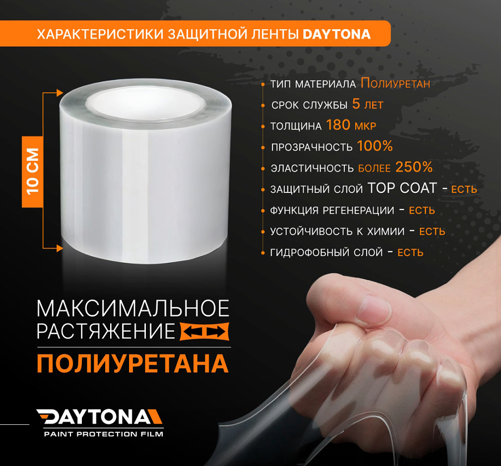 Полиуретановая защитная лента DAYTONA PPF S300 ширина 10см (длина 10 м)